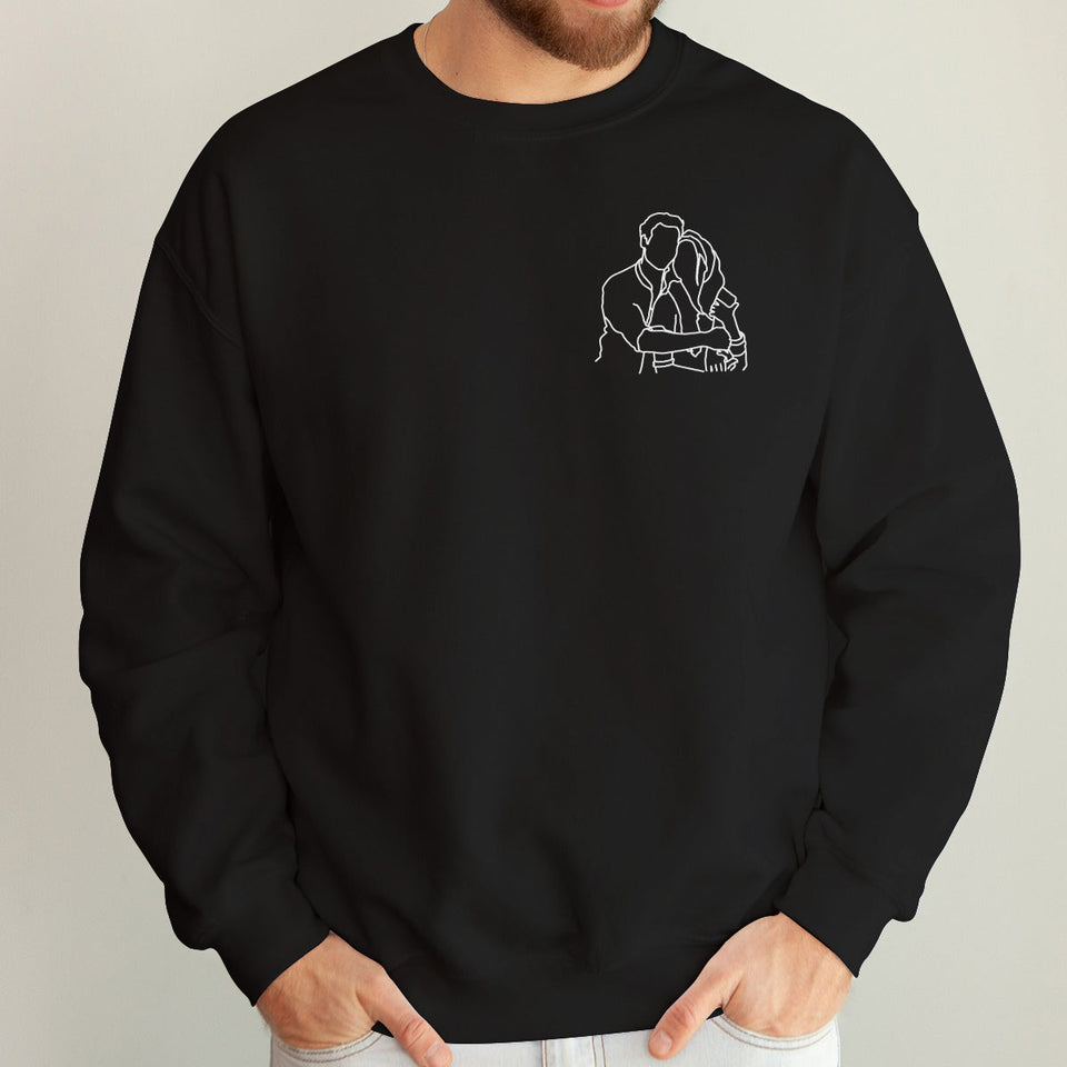 Custom Line Art - Personalized Couple Embroidered Sweater