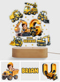 Construction Vehicle Alphabet - Personalized Kid Shaped Plaque Light Base