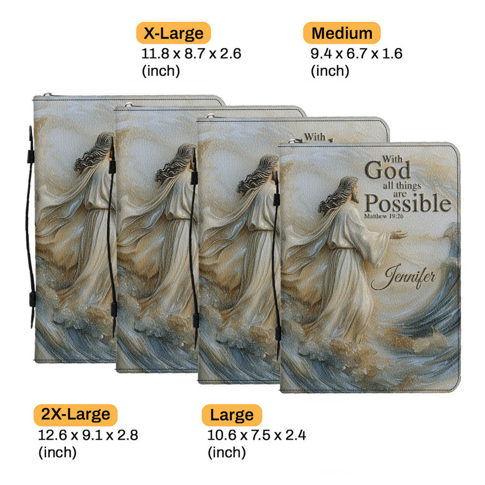Avec Dieu, tout est possible - Étui de Bible en cuir personnalisé pour chrétien