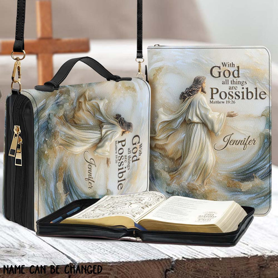 Avec Dieu, tout est possible - Étui de Bible en cuir personnalisé pour chrétien