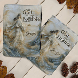 Avec Dieu, tout est possible - Étui de Bible en cuir personnalisé pour chrétien