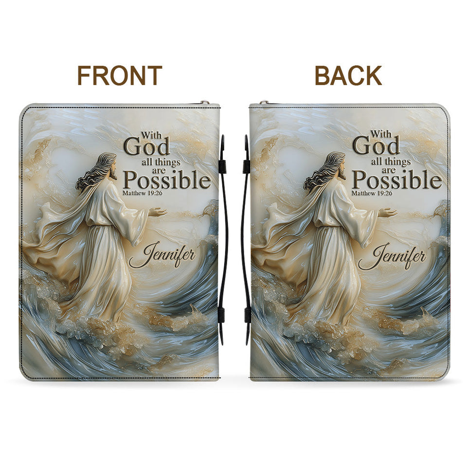 Avec Dieu, tout est possible - Étui de Bible en cuir personnalisé pour chrétien