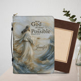 Avec Dieu, tout est possible - Étui de Bible en cuir personnalisé pour chrétien
