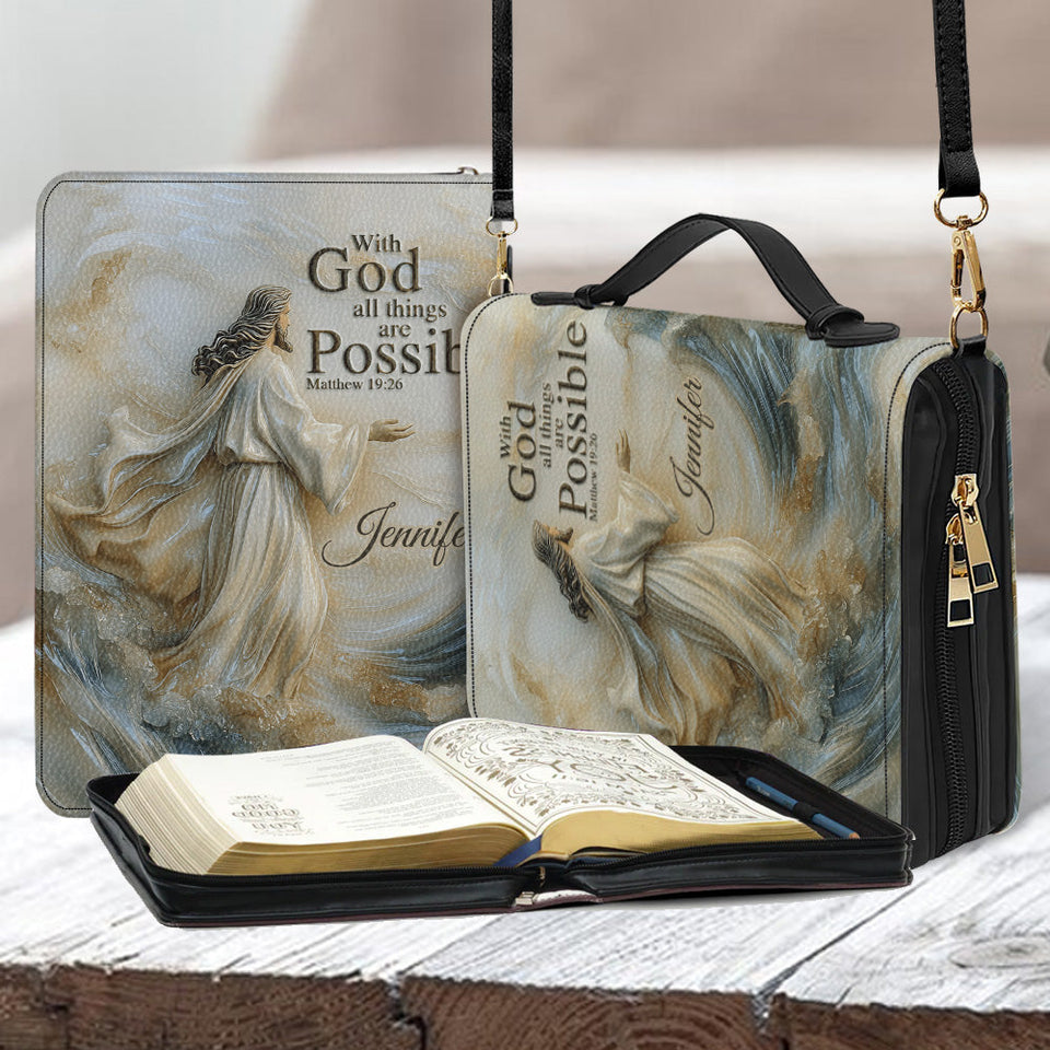 Avec Dieu, tout est possible - Étui de Bible en cuir personnalisé pour chrétien
