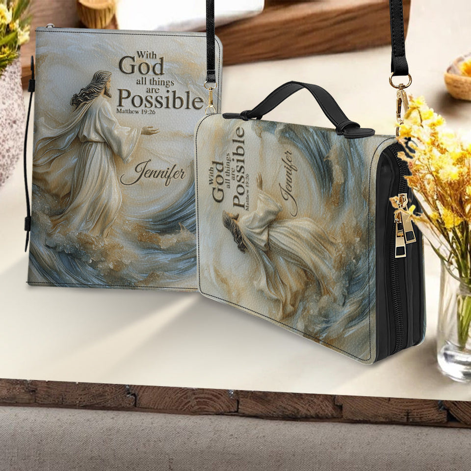 Avec Dieu, tout est possible - Étui de Bible en cuir personnalisé pour chrétien