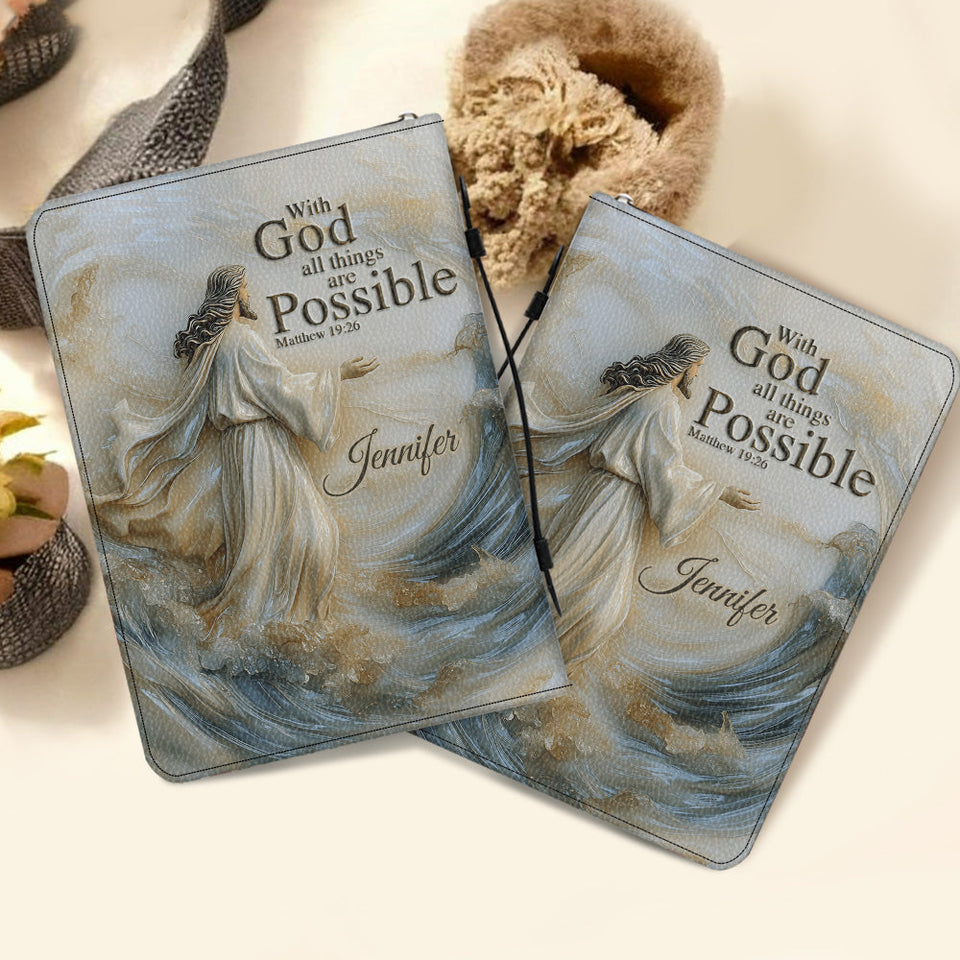 Avec Dieu, tout est possible - Étui de Bible en cuir personnalisé pour chrétien