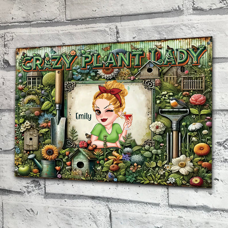 Crazy Plant Lady - Personalized Gardening Rectangle Metal Sign