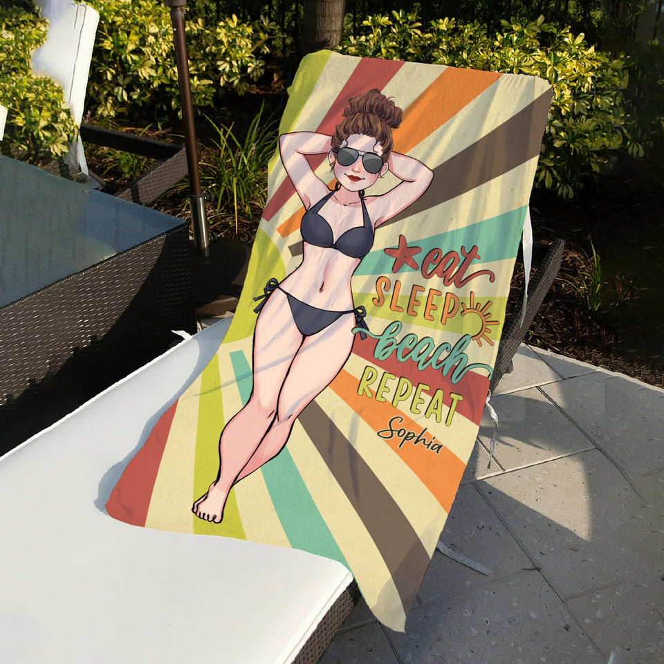 Always On Vacay - Sea Lover gift for friend, sister, girlfriend, wife, mom - Personalized Beach Towel