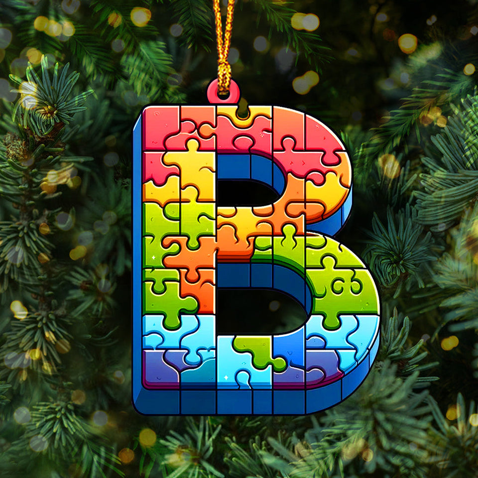 Puzzle de lettres au choix - Ornement personnalisé pour la sensibilisation à l'autisme