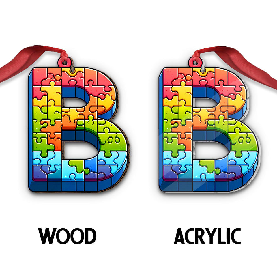 Puzzle de lettres au choix - Ornement personnalisé pour la sensibilisation à l'autisme
