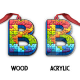 Puzzle de lettres au choix - Ornement personnalisé pour la sensibilisation à l'autisme