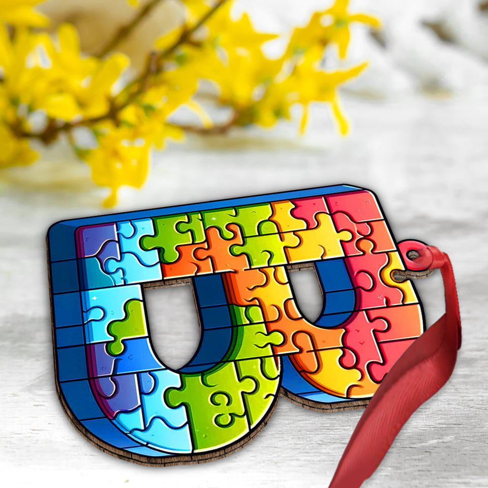 Puzzle de lettres au choix - Ornement personnalisé pour la sensibilisation à l'autisme