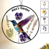 Dry Birth Flowers, Stunning Glass Humming Birth - Personalized Gardening Window Hanging Suncatcher Ornament