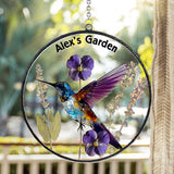 Dry Birth Flowers, Stunning Glass Humming Birth - Personalized Gardening Window Hanging Suncatcher Ornament
