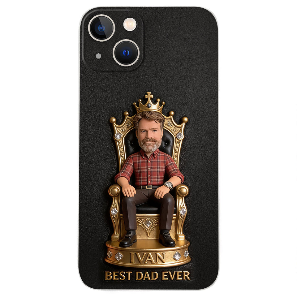 The King Dad - Personalized Father 3D Embossed Leather Phone Case