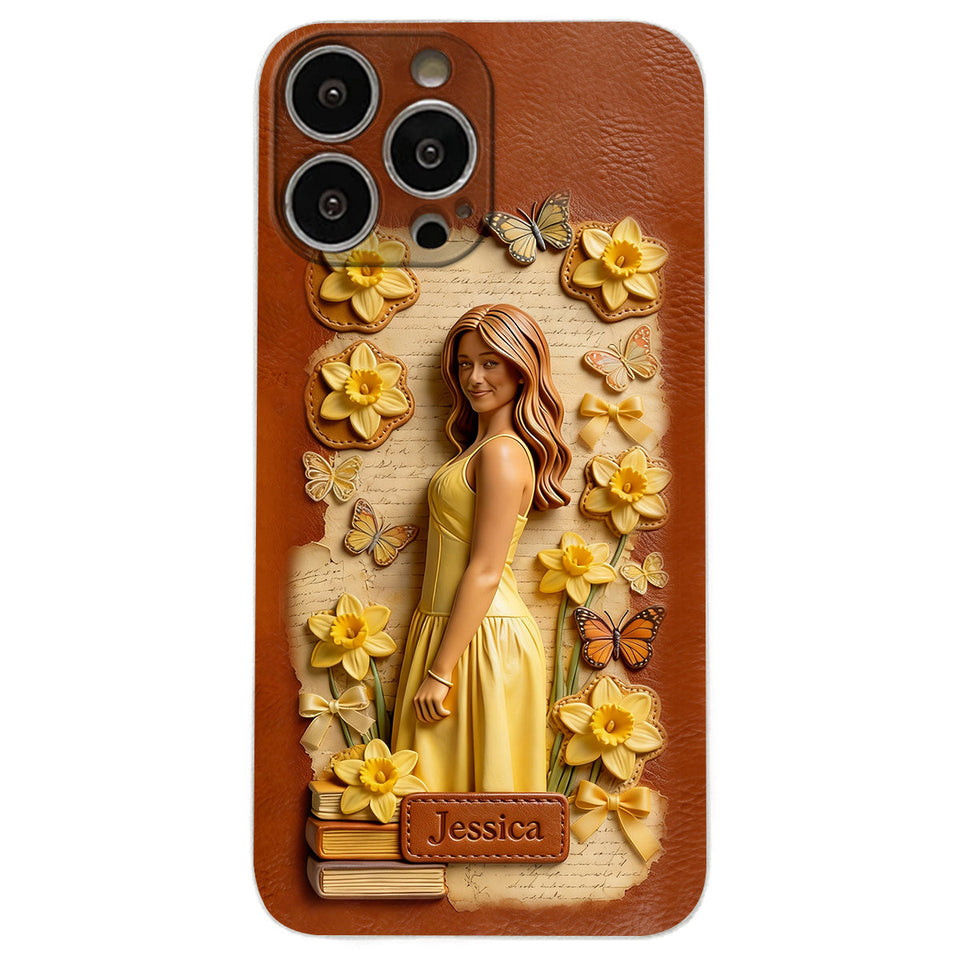 Custom Any Photo Unique Birth Flower - Personalized Self Love Leather Phone Case