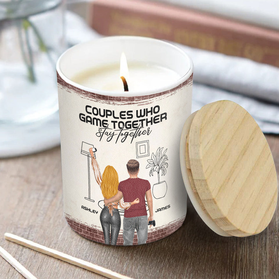 Couples Who Game Together Stay Together - Personalized Video Game Candle With Wooden Lid