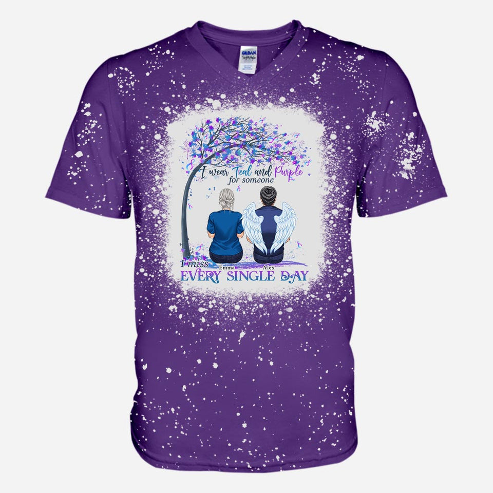 I Wear Teal And Purple - Personalized Suicide Prevention Bleached T-Shirt