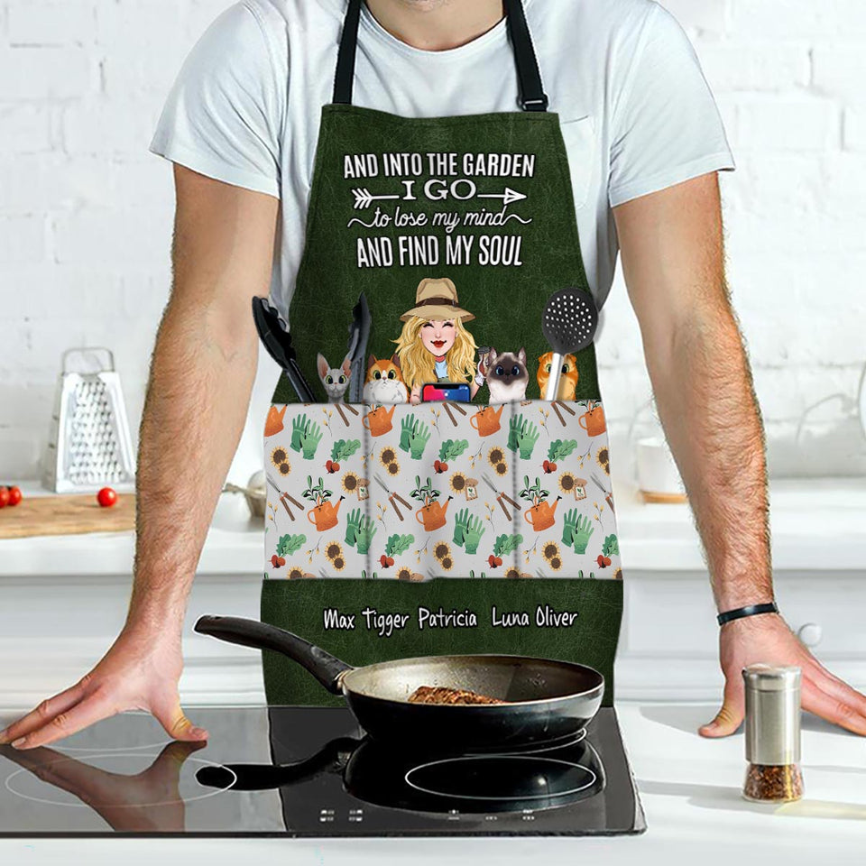 And Into The Garden I Go - Gardening gift for mom, wife, her, girlfriend, grandma, dog lover, cat lover - Personalized Apron