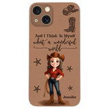 Cowgirl What A Wonderful World - Personalized Cowgirl Leather Phone Case