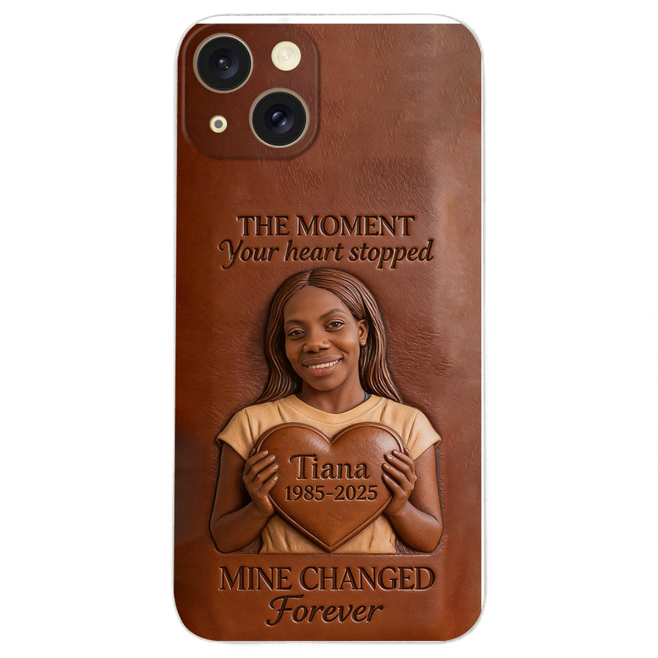 The Moment Your Heart Stopped - Personalized Memorial 3D Embossed Leather Phone Case