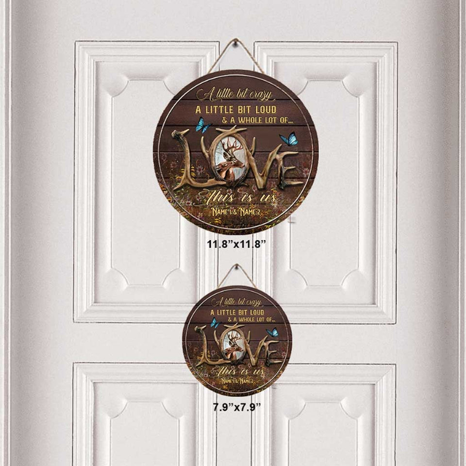 This Is Us - Personalized Couple Hunting Round Wood Sign