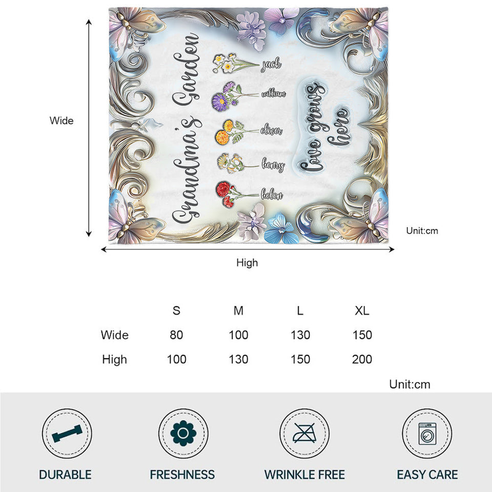 Grandma with Grandkid's Birth Flower - Personalized Grandma Blanket