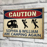 Caution Camping Again - Personalized Rectangle Metal Sign 1121