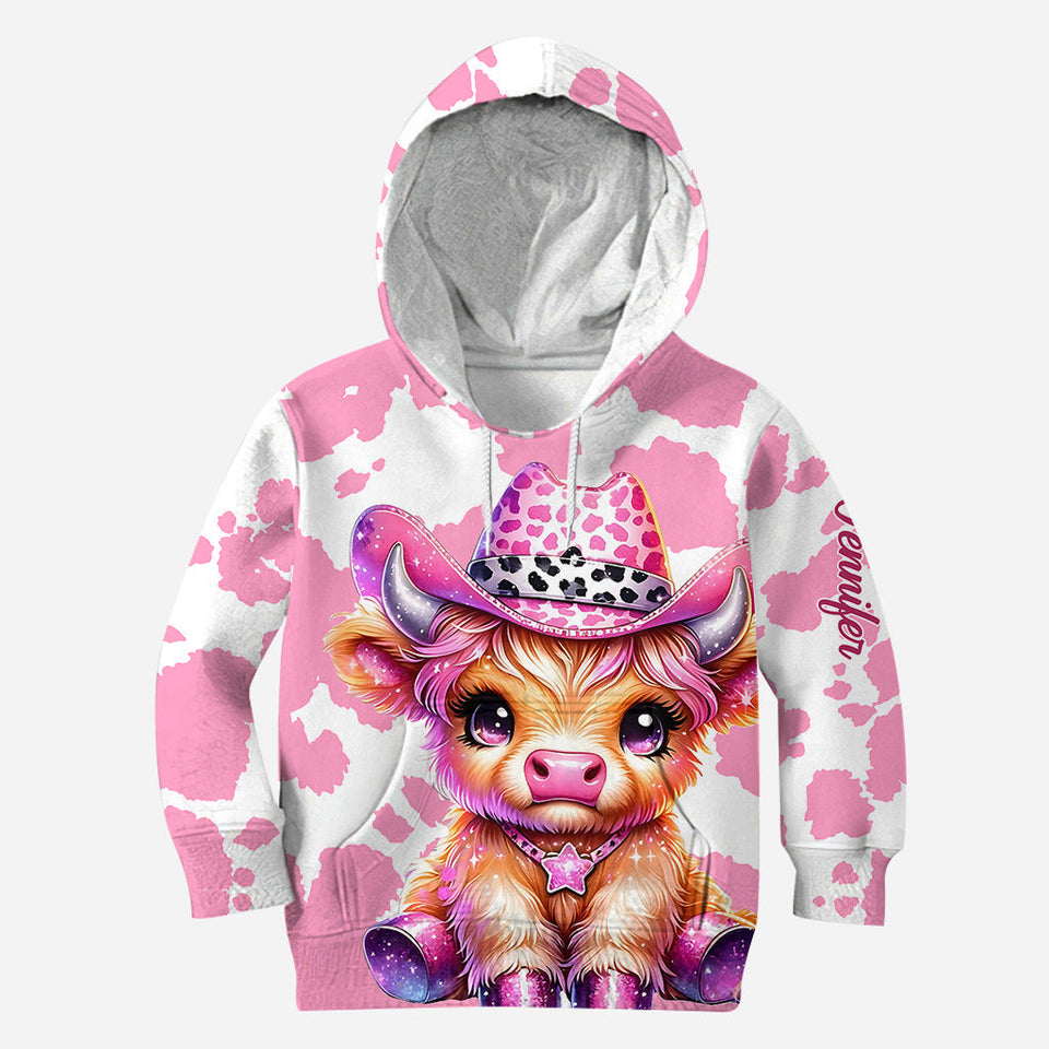 Cute Pink Highland Cow - Personalized Highland Cow Hoodie and Leggings