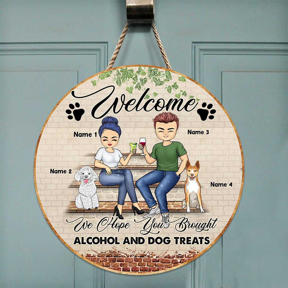 We Hope You Brought - Personalized Couple Round Wood Sign