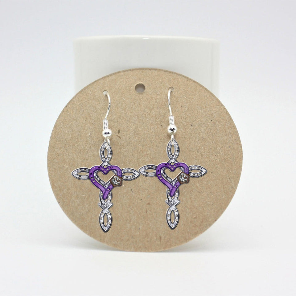 Rustic Horseshoe Cross - Personalized Horse Earrings
