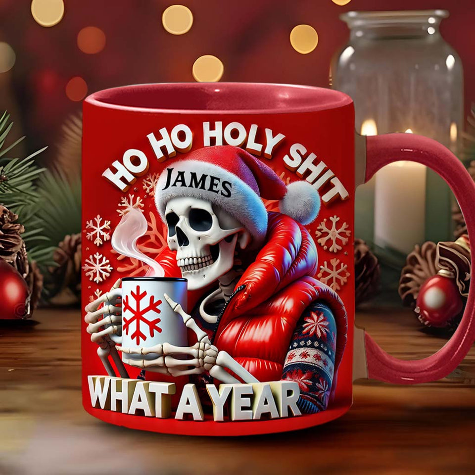 Ho Ho Holy Sh*t What A Year - Personalized Skull Accent Mug