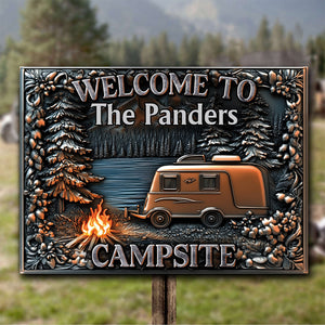 Welcome To Our Campsite - Personalized Camping Rectangle Metal Sign