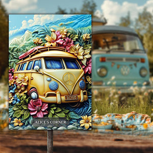 Floral Van Peace Sign - Personalized Hippie Rectangle Metal Sign