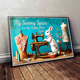 My Sewing Place Is My Happy Place - Personalized Sewing Canvas And Poster