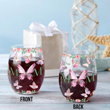 Mom And Children Butterflies - Personalized Mother All Over Wine Glass