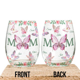 Mom And Children Butterflies - Personalized Mother All Over Wine Glass