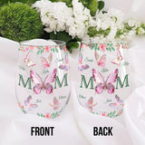 Mom And Children Butterflies - Personalized Mother All Over Wine Glass