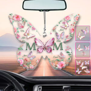 Mom And Children Butterflies - Personalized Mother Transparent Car Ornament
