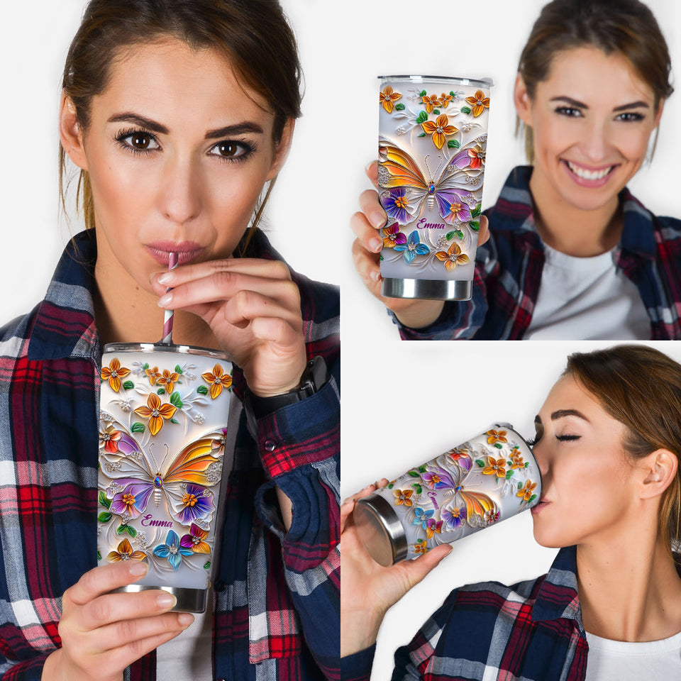 Stunning Butterfly - Personalized Butterfly Tumbler