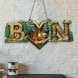 Camping Couple Letter - Personalized Camping Custom Shaped Wood Sign
