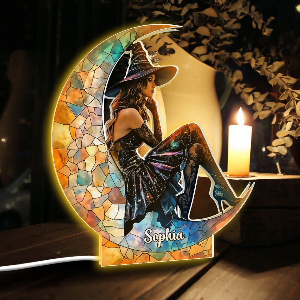On The Moon - Personalized Witch Shaped Light Box