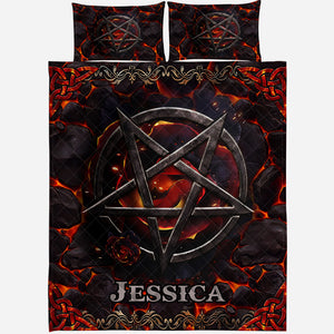 Volcanic Pentacle - Personalized Witch Quilt Set