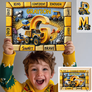 Construction Vehicles Letter Gift For Grankids - Personalized Kid Jigsaw Puzzle