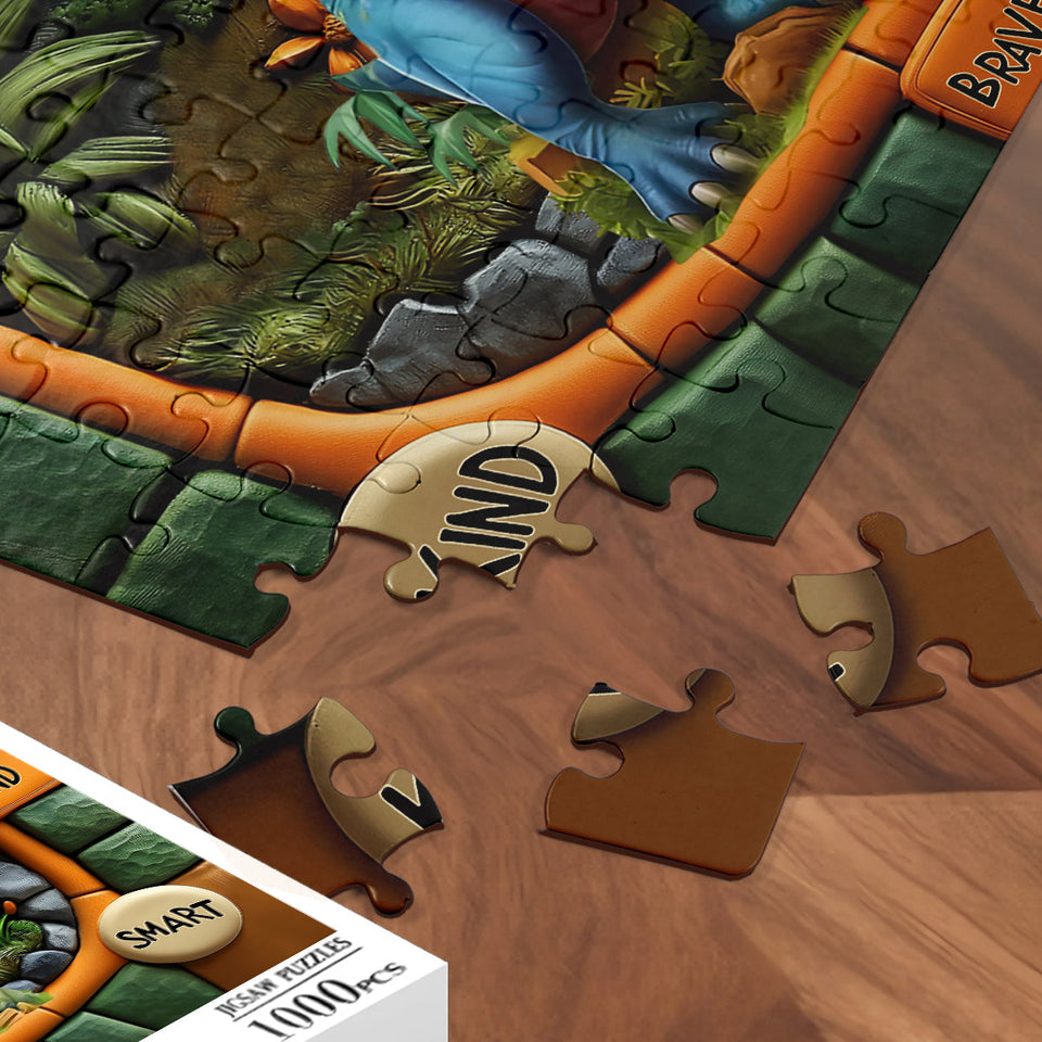 Dinosaur Letter Gift For Grandkids - Personalized Kid Jigsaw Puzzle