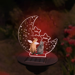 In Loving Memory Paw Friend Cat on Moon Loss of Pet Sympathy Gift - Personalized Cat Garden Solar Light
