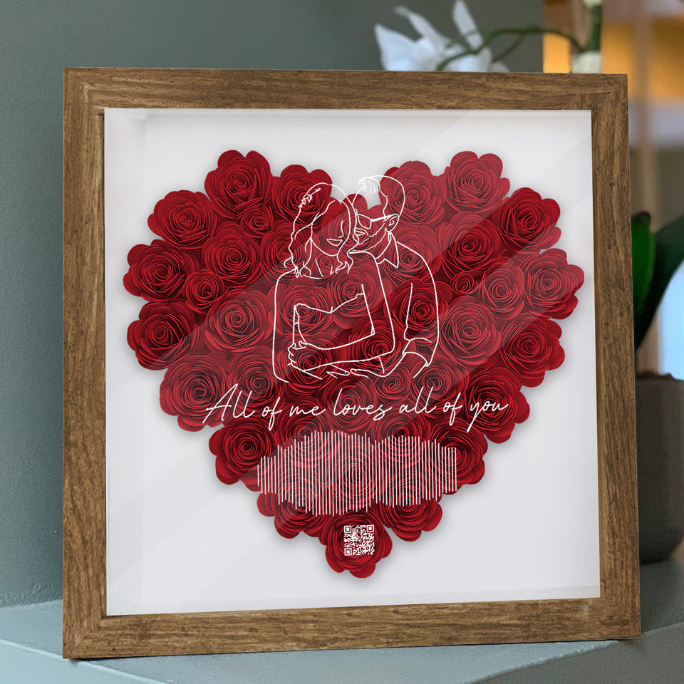 Romantic Couple Song Sound Wave Line Art - Personalized Couple Flower Shadow Box