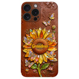 Grandma Sunflower - Personalized Grandma 3D Embossed Leather Phone Case