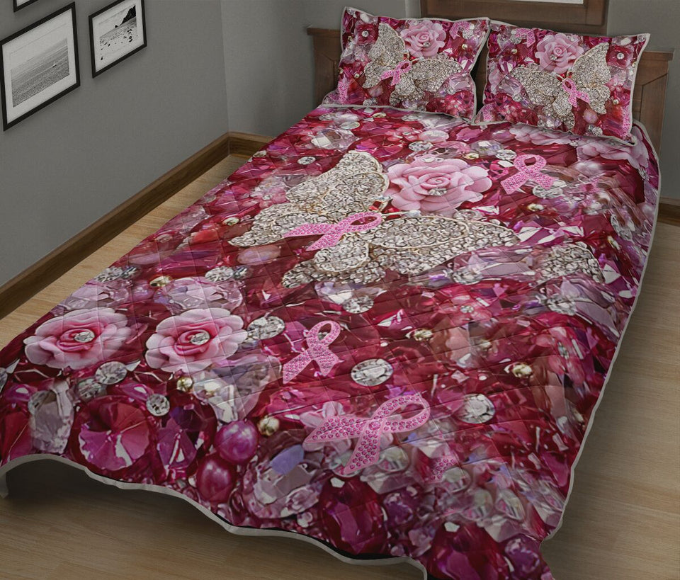 Ensemble de courtepointe à motif de guerrière rose pour la sensibilisation au cancer du sein 0622