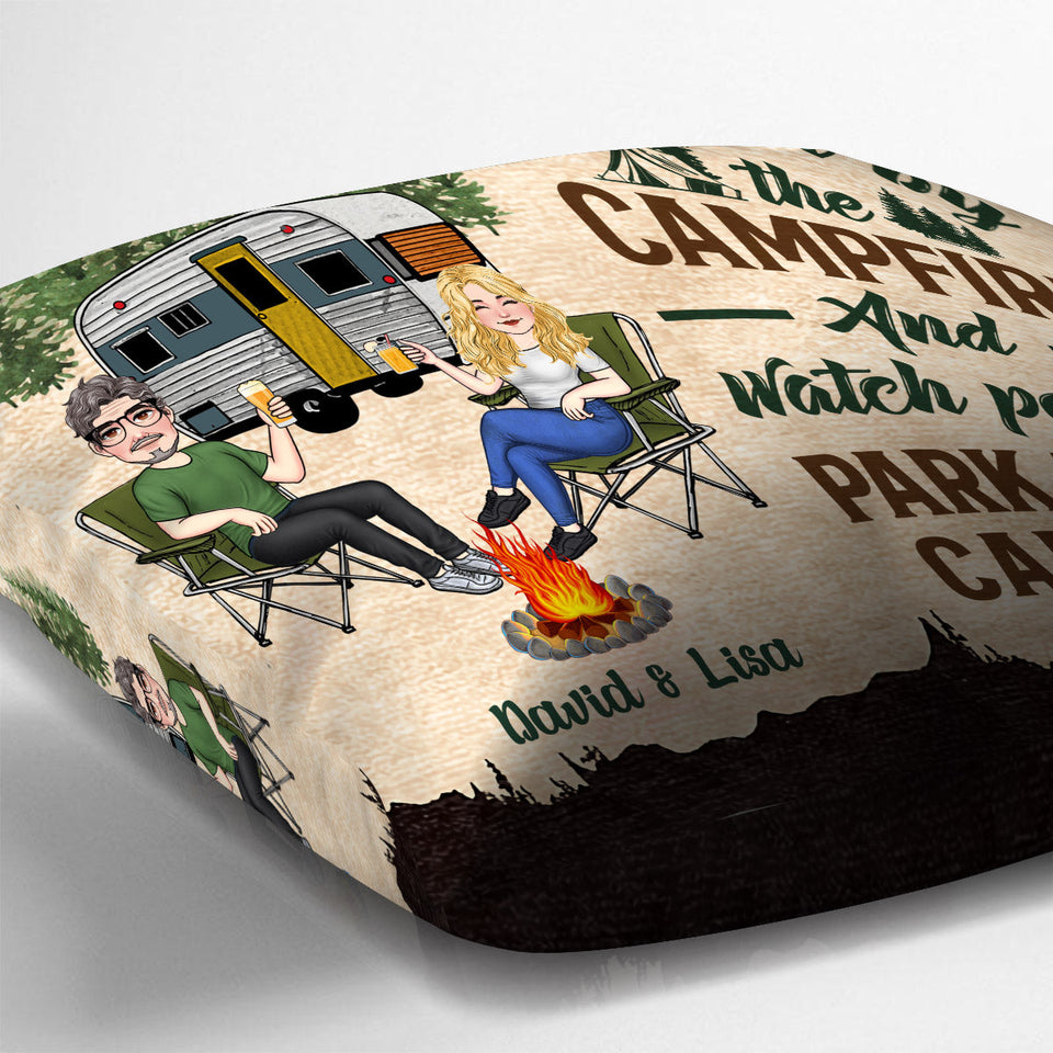 Let's Sit By The Campfire - Personalized Camping Throw Pillow